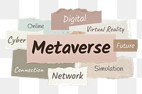 Metaverse png word sticker typography, ripped paper, transparent background