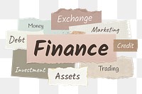 Finance png word sticker typography, ripped paper, transparent background