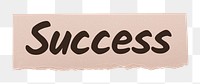 Success png word sticker typography, ripped paper, transparent background