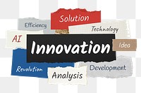 Innovation png word sticker typography, ripped paper, transparent background