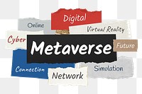 Metaverse png word sticker typography, ripped paper, transparent background