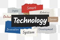 Technology png word sticker typography, ripped paper, transparent background