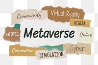 Metaverse png word sticker typography, torn paper, transparent background