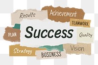 Success png word sticker typography, torn paper, transparent background