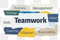 Teamwork png word sticker typography, torn paper, transparent background