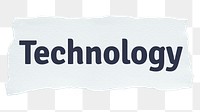 Technology png word sticker typography, torn paper, transparent background