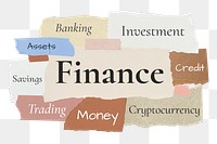 Finance png word sticker typography, torn paper, transparent background