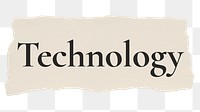 Technology png word sticker typography, torn paper, transparent background