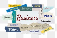 Business png word sticker typography, torn paper, transparent background