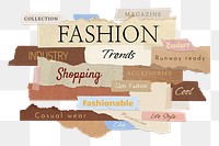 Fashion png word sticker typography, torn paper, transparent background