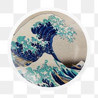 Png The Great Wave off Kanagawa badge sticker on transparent background, remixed by rawpixel