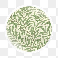 William Morris png leaf pattern badge sticker on transparent background, remixed by rawpixel