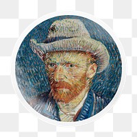 Van Gogh's png Self-Portrait badge sticker on transparent background, remixed by rawpixel