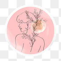 Png woman line art portrait badge sticker on transparent background