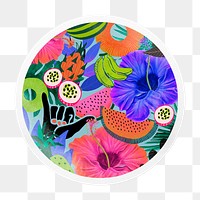 Exotic tropical png pattern badge sticker on transparent background