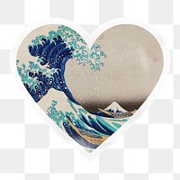 Png The Great Wave off Kanagawa heart badge sticker on transparent background, remixed by rawpixel