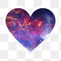 Nebula galaxy png heart badge sticker on transparent background