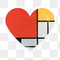 Piet Mondrian's png abstract pattern heart badge sticker on transparent background, famous artwork remixed by rawpixel