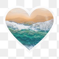 Beach wave png heart badge sticker on transparent background