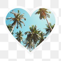 Palm trees png heart badge sticker on transparent background