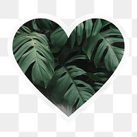 Monstera leaf png heart badge sticker on transparent background