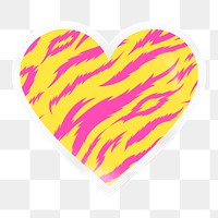 Tiger stripes pattern png heart badge sticker on transparent background