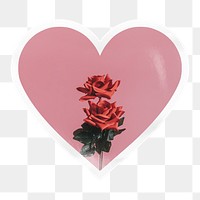 Red roses png heart badge sticker on transparent background