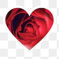 Red rose png heart badge sticker on transparent background