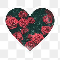 Red roses png heart badge sticker on transparent background