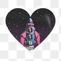 Space rocket png heart badge sticker on transparent background