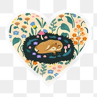 Sleeping deer png heart badge sticker on transparent background