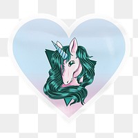 Unicorn png heart badge sticker on transparent background