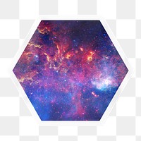 Nebula galaxy png sticker, hexagon badge on transparent background