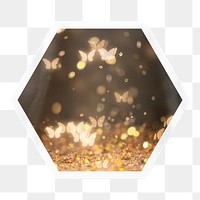 Butterfly bokeh png sticker, hexagon badge on transparent background