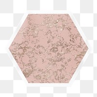 Pink marble png sticker, hexagon badge on transparent background