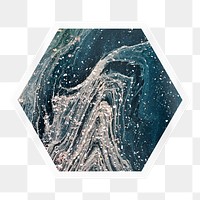 Blue marble aesthetic png sticker, hexagon badge on transparent background