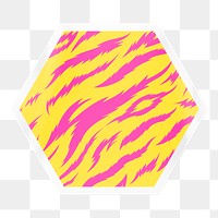 Tiger stripes pattern png sticker, hexagon badge on transparent background