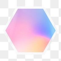 Pink holographic png sticker, hexagon badge on transparent background