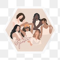 Girl Power png sticker, hexagon badge on transparent background