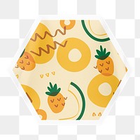 Tropical pineapple png pattern sticker, hexagon badge on transparent background