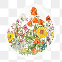 Flower field png badge sticker on transparent background