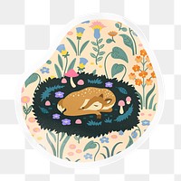 Sleeping deer png badge sticker on transparent background