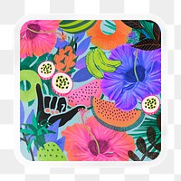 Exotic tropical png pattern square badge sticker on transparent background