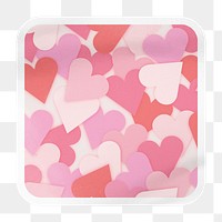 Pink heart pattern png square badge sticker on transparent background