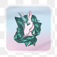 Unicorn png square badge sticker on transparent background