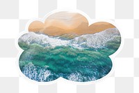 Beach wave png cloud badge sticker on transparent background