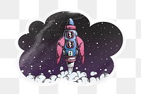 Space rocket png cloud badge sticker on transparent background