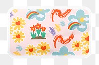 Cute flower png pattern rectangle badge sticker on transparent background