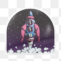 Space rocket png arc badge sticker on transparent background