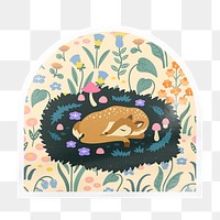 Sleeping deer png arc badge sticker on transparent background